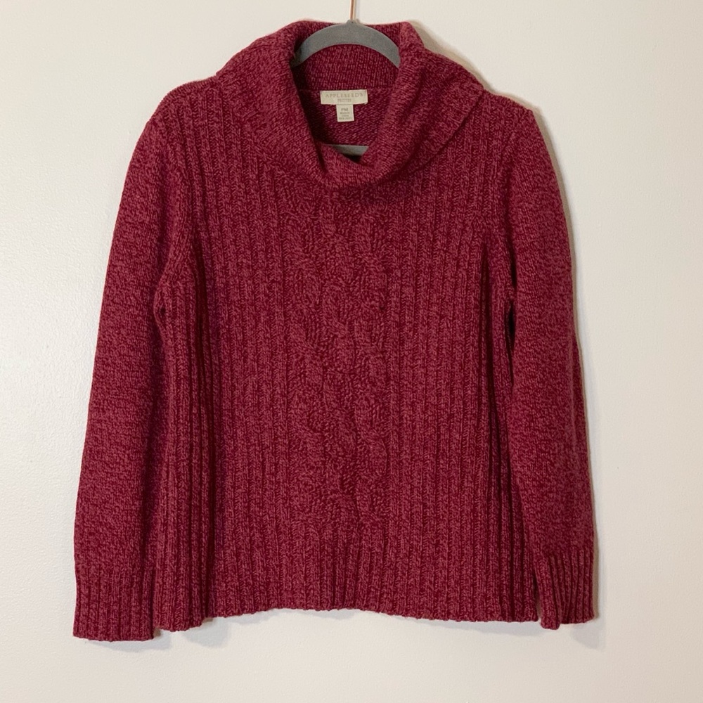 Appleseed’s Wine Cowl Cable Knit Sweater Women’s Size Petite M